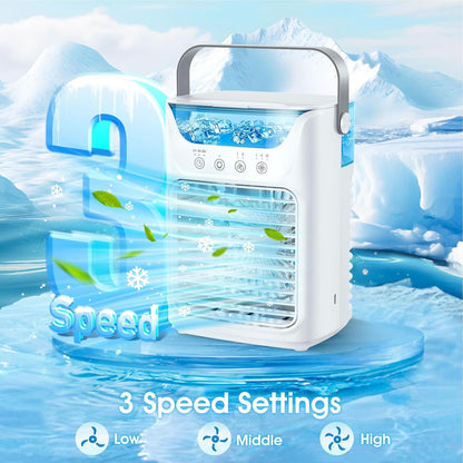  Fockety Climatiseur Portable, 4 Sur 1 Refroidisseur D'air évaporatif Avec 3 Vitesses, 2/4 / 6H Timer, 2 Brume Et 7 Nuits, 700 ML Ventilateur De Refroidissement Pour Chambre, Maison,