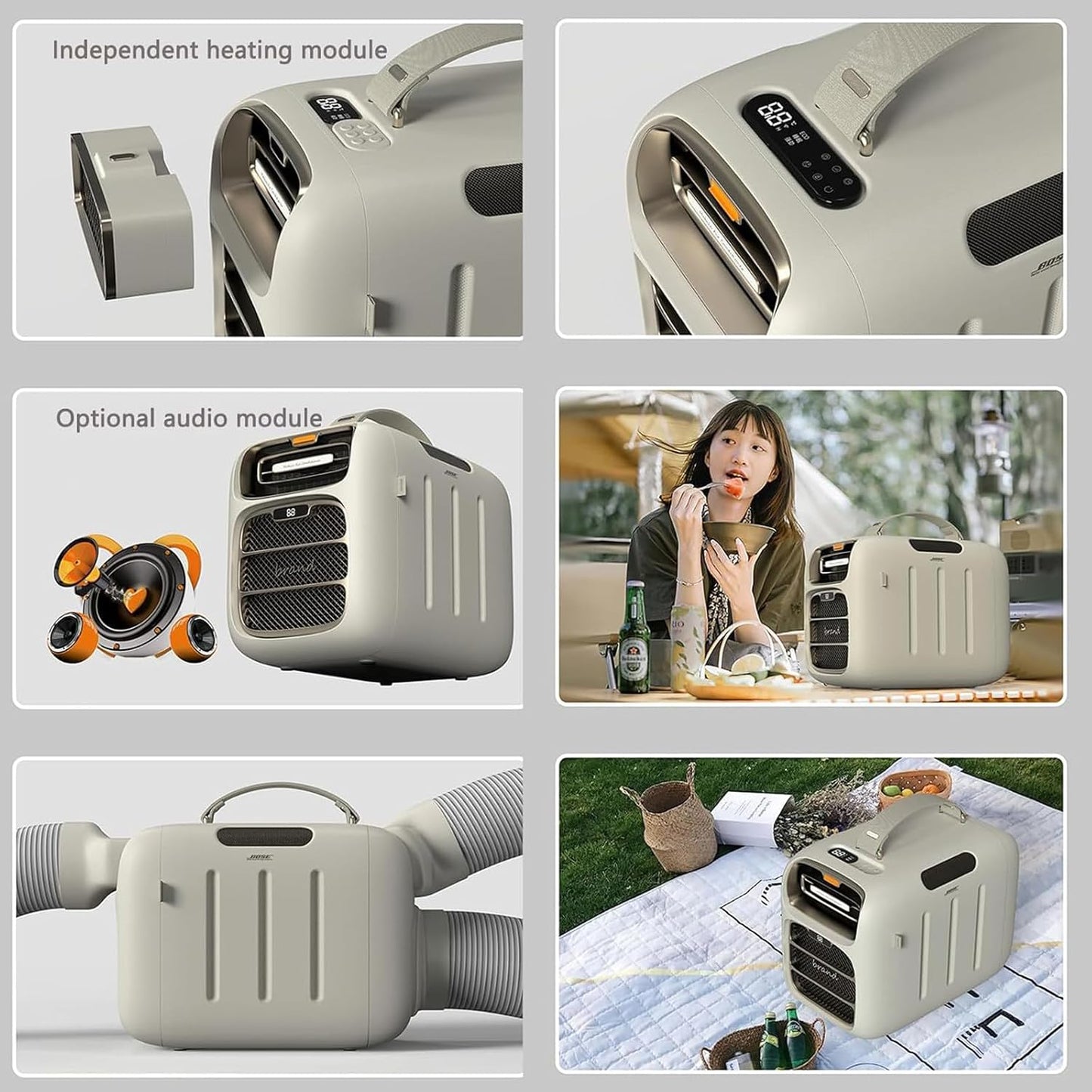  Climatiseur Portable,Climatiseur De Camping Réversible,Température De Refroidissement:16–32°C,Surface Couverte:8–10M²,Idéal Pour Tentes,Camions,Voitures,Camping Cars Et Vans Aménagés Cold+Heat+Audio
