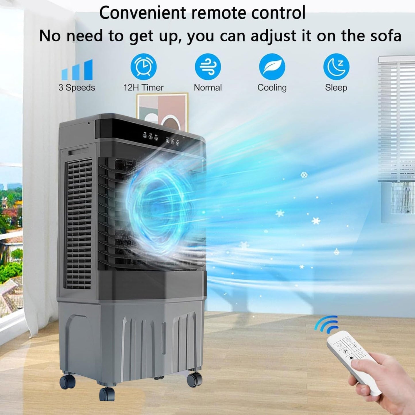 GENERIC Refroidisseur D'évaporation Portable 45L Avec Télécommande, 12H Minuterie, 3 Modes Et Fonctionnement Silencieux, Refroidissement à Air Mobile Sans Tuyau D'échappement Pour La Chambre Et Le Bureau