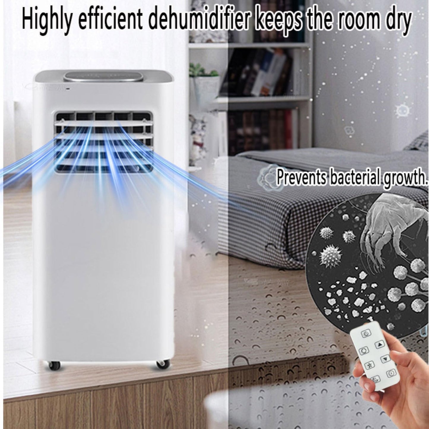 GENERIC Climatiseur Portable 8000 BTU AC Avec Ventilateur Frais, Minuterie 24 H, Kit De Fenêtre, 2 Vitesses, Oscillation à 120°, Couvre 300 M²