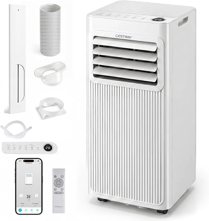  COSTWAY Climatiseur Mobile Silencieux 7000 BTU 2,1kW Wifi, 4 EN 1, Refroidissement, Déshumidificateur, Ventilateur, Mode Sommeil, Minuterie 24 H, Télécommande, Pour Chambre Jusqu'à 32,5 M²
