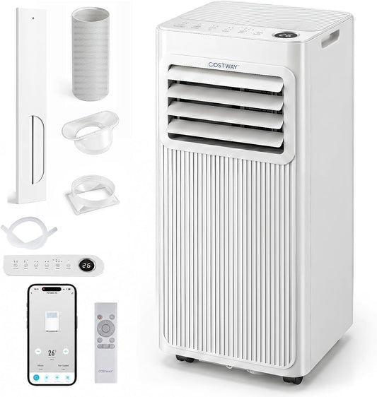  COSTWAY Climatiseur Mobile Silencieux 7000 BTU 2,1kW Wifi, 4 EN 1, Refroidissement, Déshumidificateur, Ventilateur, Mode Sommeil, Minuterie 24 H, Télécommande, Pour Chambre Jusqu'à 32,5 M²