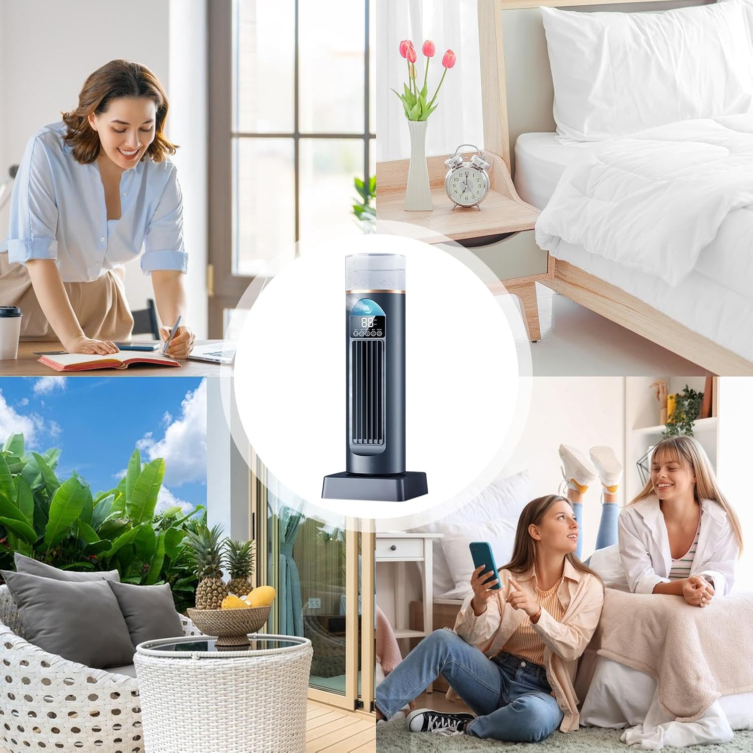 GENERIC Ventilateur D'air Froid | Ventilateur D'air Frais Pour Chambre à Coucher, Refroidisseur Oscillant Sans Pales à 6 Vitesses Avec Télécommande Et Réservoir D'eau, Humidificateur Pour Maison, Bureau