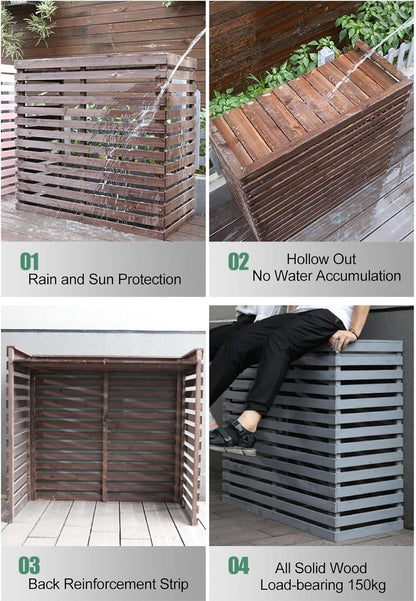  Housse Décorative Pour Climatiseur Pour Clôture Extérieure – Housse En Bois Pour Unité De Climatisation Et Support De Plantes Avec Protection Supérieure Résistante Aux Intempéries Et Design élégant