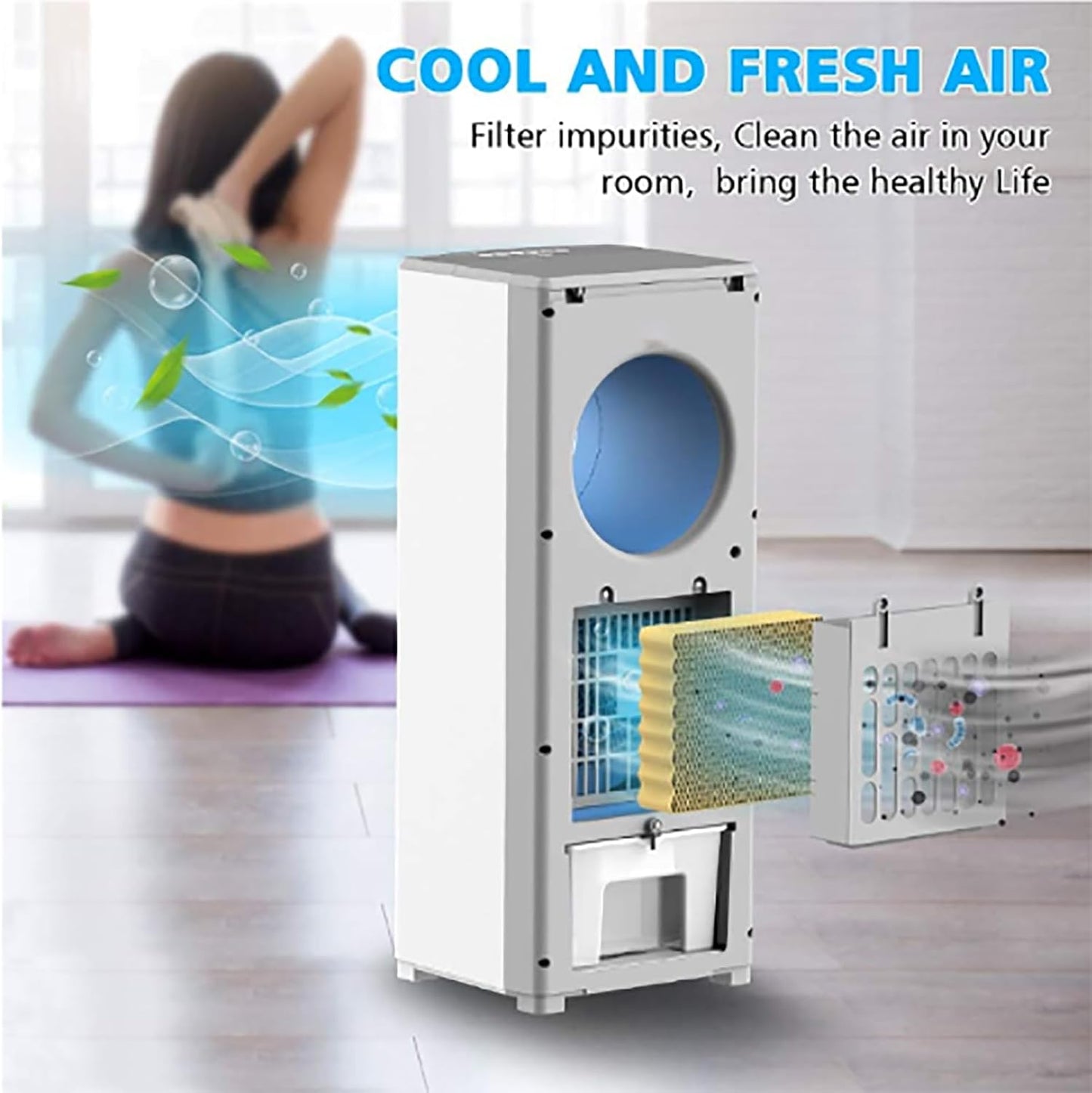  ERICAT Climatiseurs Portables, Refroidisseur D'air Par Évaporation Avec Minuterie De 1 À 8 Heures, Trois Vitesses De Vent Réglables, Rotation À 40°, Conception Sans Rabat, Pour Dortoir, Chambre
