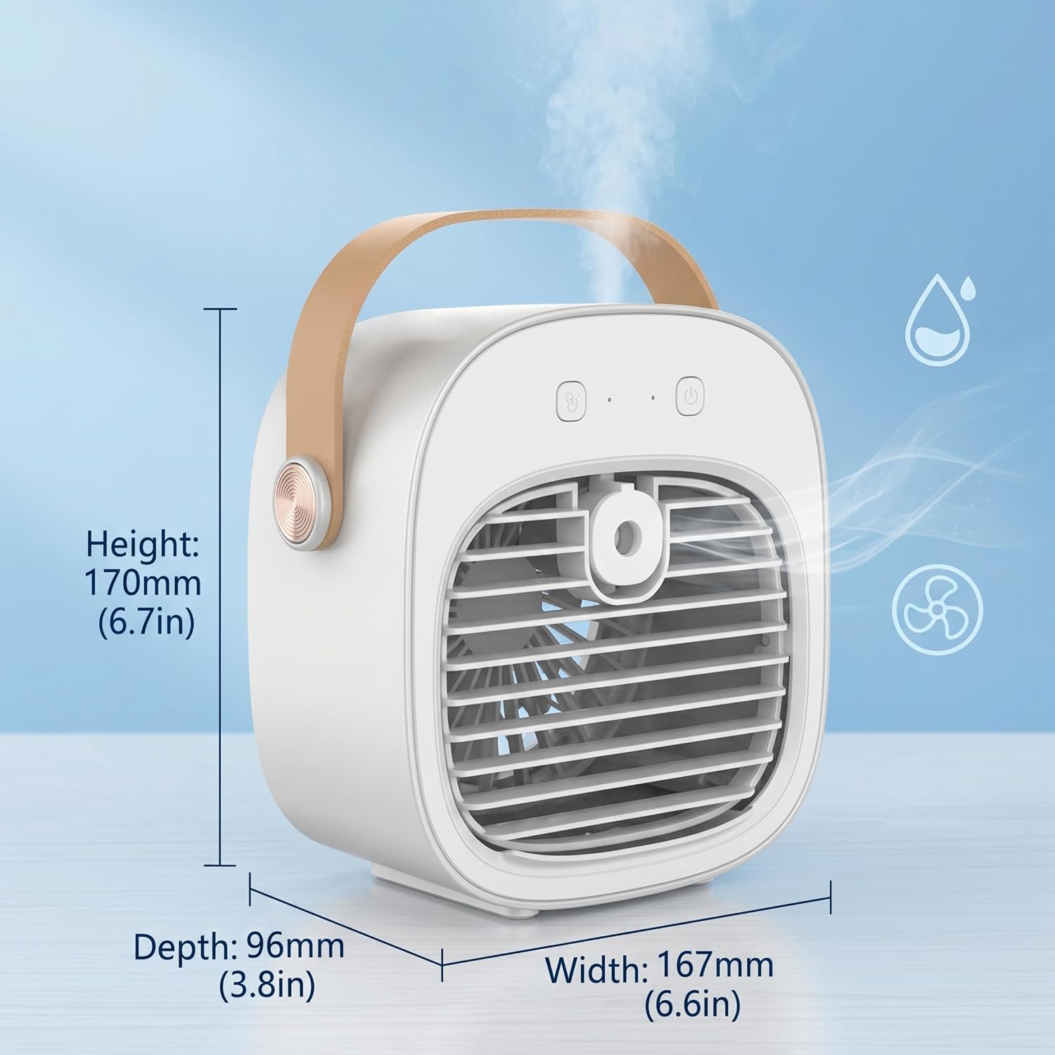  Climatiseur De Voiture, Ventilateur De Refroidissement Personnel à 3 Vitesses Avec Humidificateur, Climatiseur Portable Rechargeable Pour Bureau, Maison, Voiture - Blanc.