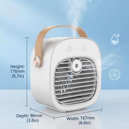  Climatiseur De Voiture, Ventilateur De Refroidissement Personnel à 3 Vitesses Avec Humidificateur, Climatiseur Portable Rechargeable Pour Bureau, Maison, Voiture - Blanc.