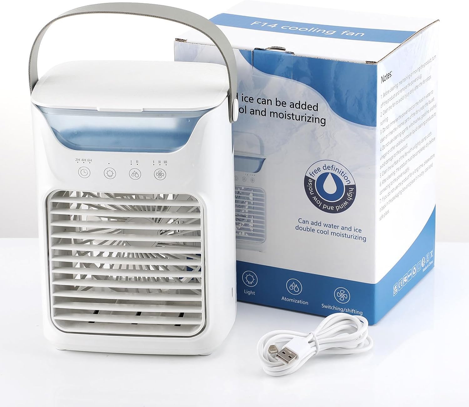  Fockety Climatiseur Portable, 4 Sur 1 Refroidisseur D'air évaporatif Avec 3 Vitesses, 2/4 / 6H Timer, 2 Brume Et 7 Nuits, 700 ML Ventilateur De Refroidissement Pour Chambre, Maison,