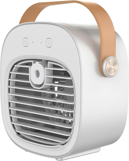  Climatiseur De Voiture, Ventilateur De Refroidissement Personnel à 3 Vitesses Avec Humidificateur, Climatiseur Portable Rechargeable Pour Bureau, Maison, Voiture - Blanc.