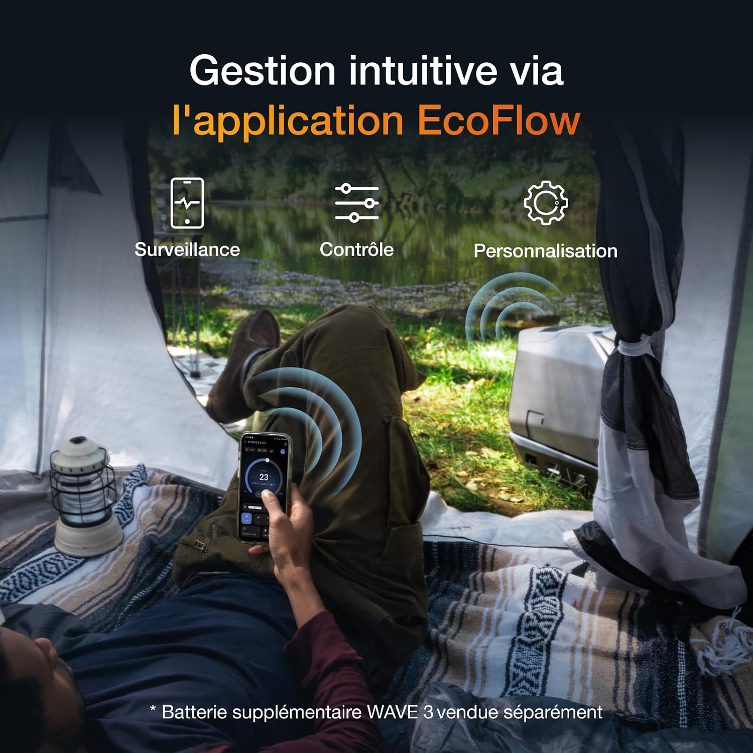  Climatiseur Portable EcoFlow WAVE 3, Refroidissement 6100 BTU, Chauffage 6800 BTU, Charge Rapide 1000W En 75 Mins, Autonomie De 8h, Contrôle Via Application, Idéal Pour Camping, Tentes, RVs,SUVs