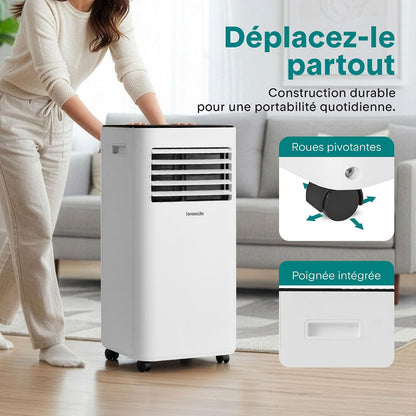 SereneLife Climatiseur Mobile 9000 BTU – Portable Silencieux 55 DB, 31 M² Ventilateur Et Déshumidificateur, Rafraîchisseur D’Air, Télécommande, Écran LED