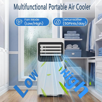  Climatisation Portable Refroidit Jusqu'à 350 Sq.Ft., Smart AC Avec Télécommande, Ventilateur Silencieux, Modes De Sommeil, Minuterie 24H, Kits De Fenêtre Pour La Maison Ou Le Bureau