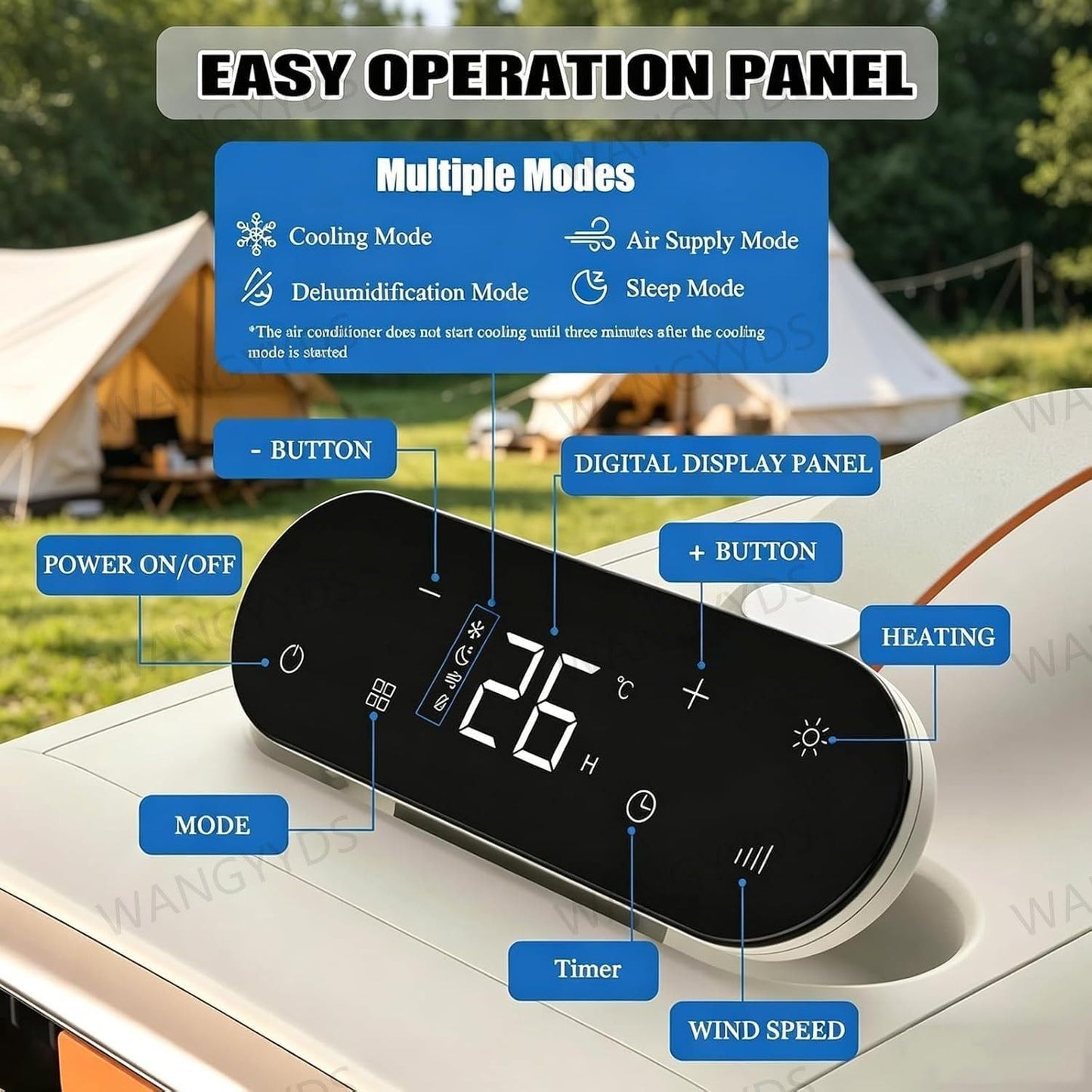  Climatiseur Portable Pour Camping Et Voyages Extérieurs, Double Tuyau, 4700 BTU, 420W, Silencieux 45 DB. Refroidissement, Chauffage Et Déshumidification, Sans Évacuation, Pour Caravanes, Camping-cars