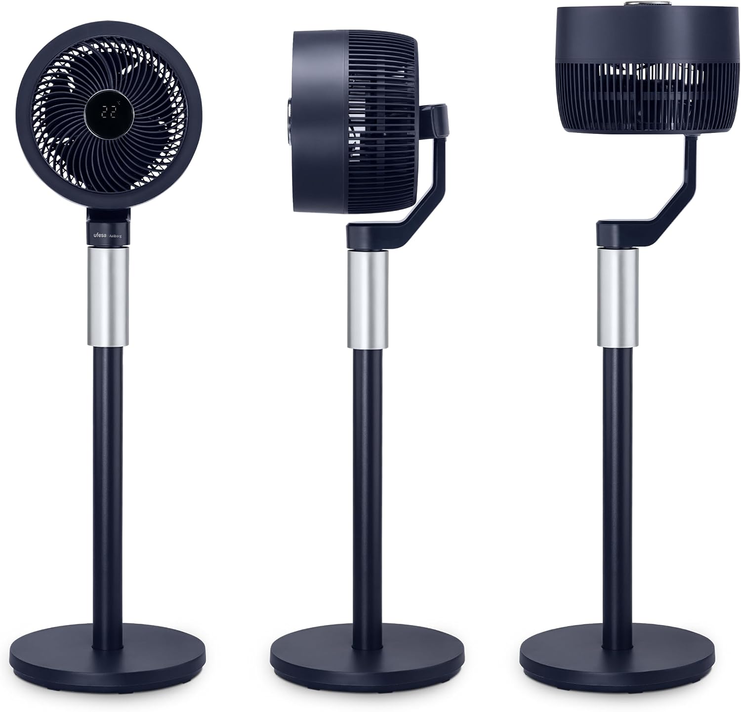  UFESA 3D50 Ventilateur De Circulation D'air Avec Oscillation 3D 360º, Multidirectionnel, 50W, 2 Hauteurs, 3 Vitesses, 3 Modes, 1m Haut, Télécommande, Minuterie, Écran LED, Nero