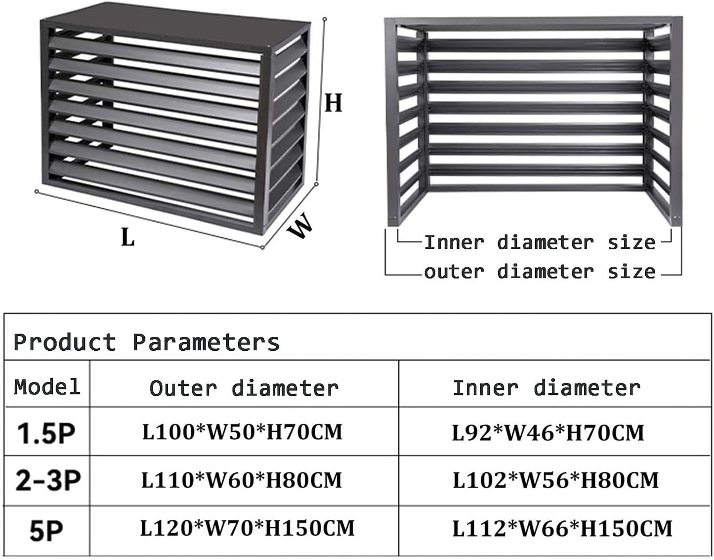  Housse Noire Pour Climatiseur Extérieur – Séparateur D'espace à Persiennes En Aluminium Pour Clôtures De Poubelles, Porte-fleurs Et Volets – Protection Et Décoration élégantes Pour Unité De