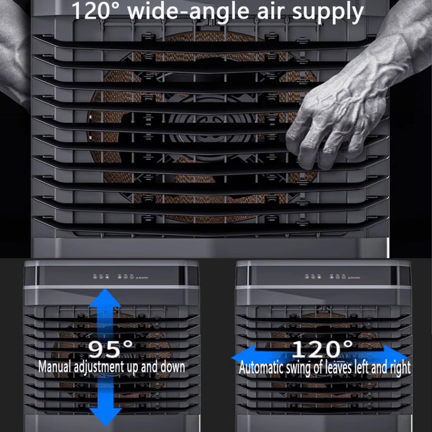  Rafraichisseur D'air Silencieux- Climatiseur Mobile Portable Sans Évacuation 3 Modes 3 Vitesses Oscillation 120° Ventilateur Refroidisseur D'air Avec Réservoir 50L Pour Maison Bureau