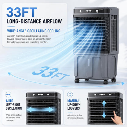 Climatiseur Mobile 3-en-1 Avec Grand Réservoir De 30 L,ventilateur à 3 Vitesses, Oscillation Automatique à 120° Et Protection Contre La Marche à Sec Idéal Pour Chambre,bureau,Garage Ou S 120cm/47.2in