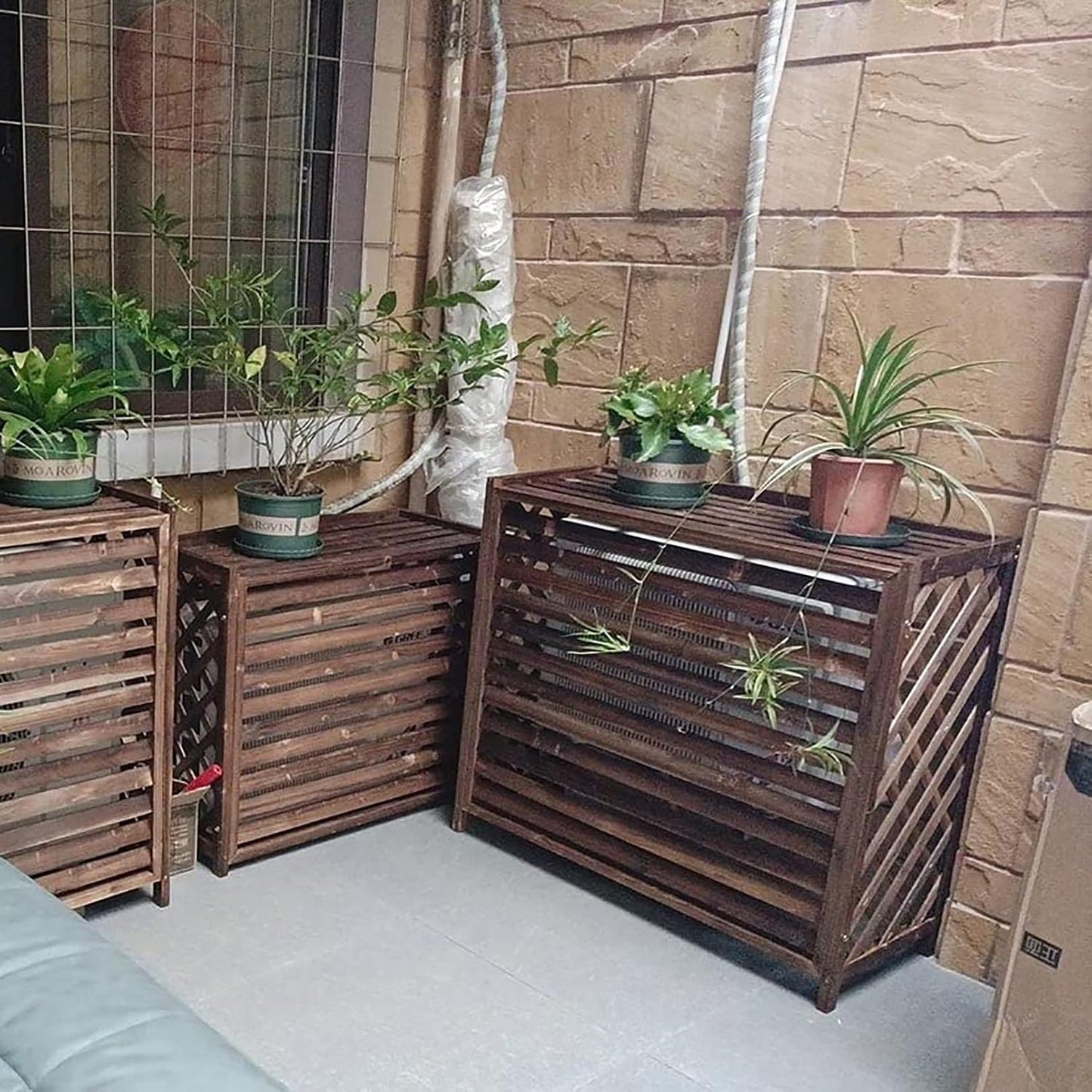 GENERIC Housse De Protection Pour Climatiseur D'extérieur En Bois Massif Et Clôture Décorative Pour Radiateur à Vapeur, Résistant Aux Intempéries, Support De Présentation élégant Pour Fleurs