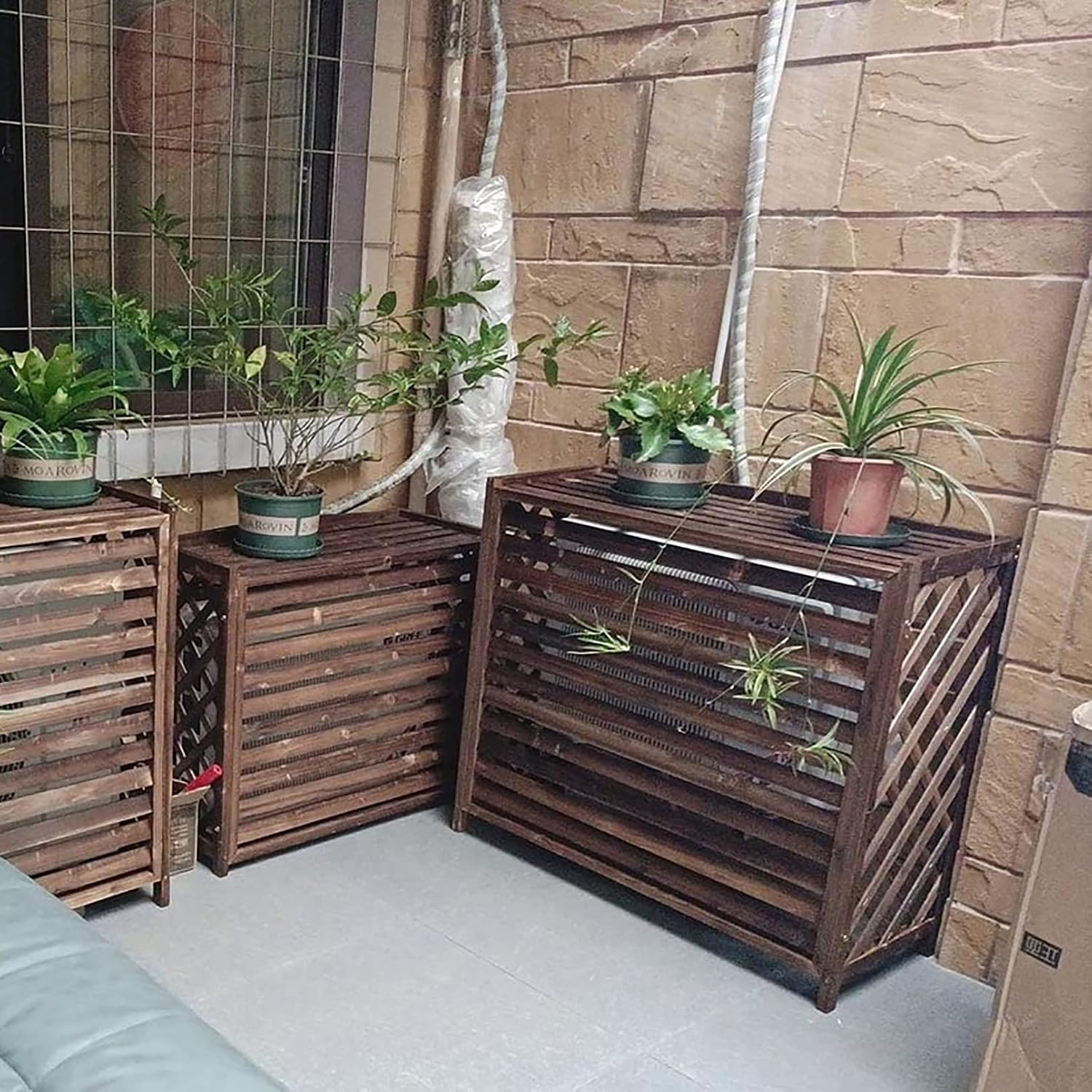 GENERIC Housse De Protection Pour Climatiseur D'extérieur En Bois Massif Et Clôture Décorative Pour Radiateur à Vapeur, Résistant Aux Intempéries, Support De Présentation élégant Pour Fleurs