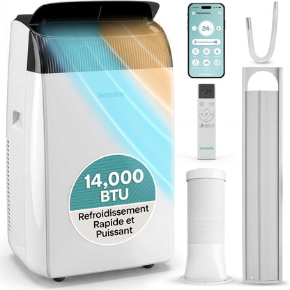  SereneLife Climatiseur Mobile 9000 BTU WiFi – Climatiseur Portable Sans Unité Extérieure, Mode Nuit, Ventilateur Et Déshumidificateur, Kit Fenêtre
