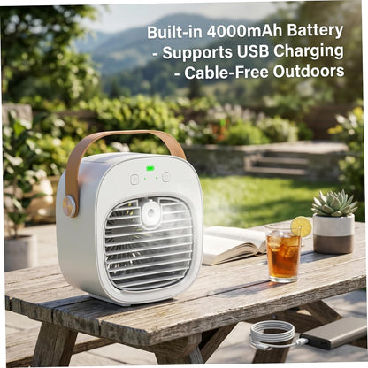  Climatiseur De Voiture, Ventilateur De Refroidissement Personnel à 3 Vitesses Avec Humidificateur, Climatiseur Portable Rechargeable Pour Bureau, Maison, Voiture - Blanc.