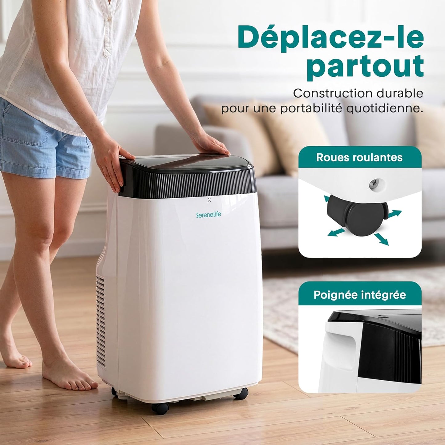  SereneLife Climatiseur Mobile 9000 BTU WiFi – Climatiseur Portable Sans Unité Extérieure, Mode Nuit, Ventilateur Et Déshumidificateur, Kit Fenêtre