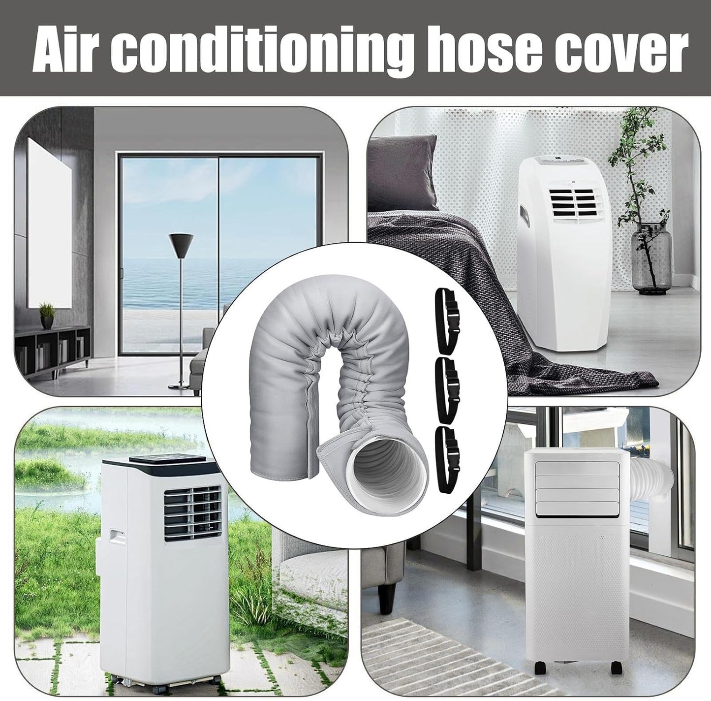  Isolation De Tuyau AC – Housse De Tuyau Portable Avec Sangles Réglables, Manchon D'isolation Thermique | Enveloppe économe En énergie Pour De Climatiseur De Fenêtre Dans La Maison, Garage,