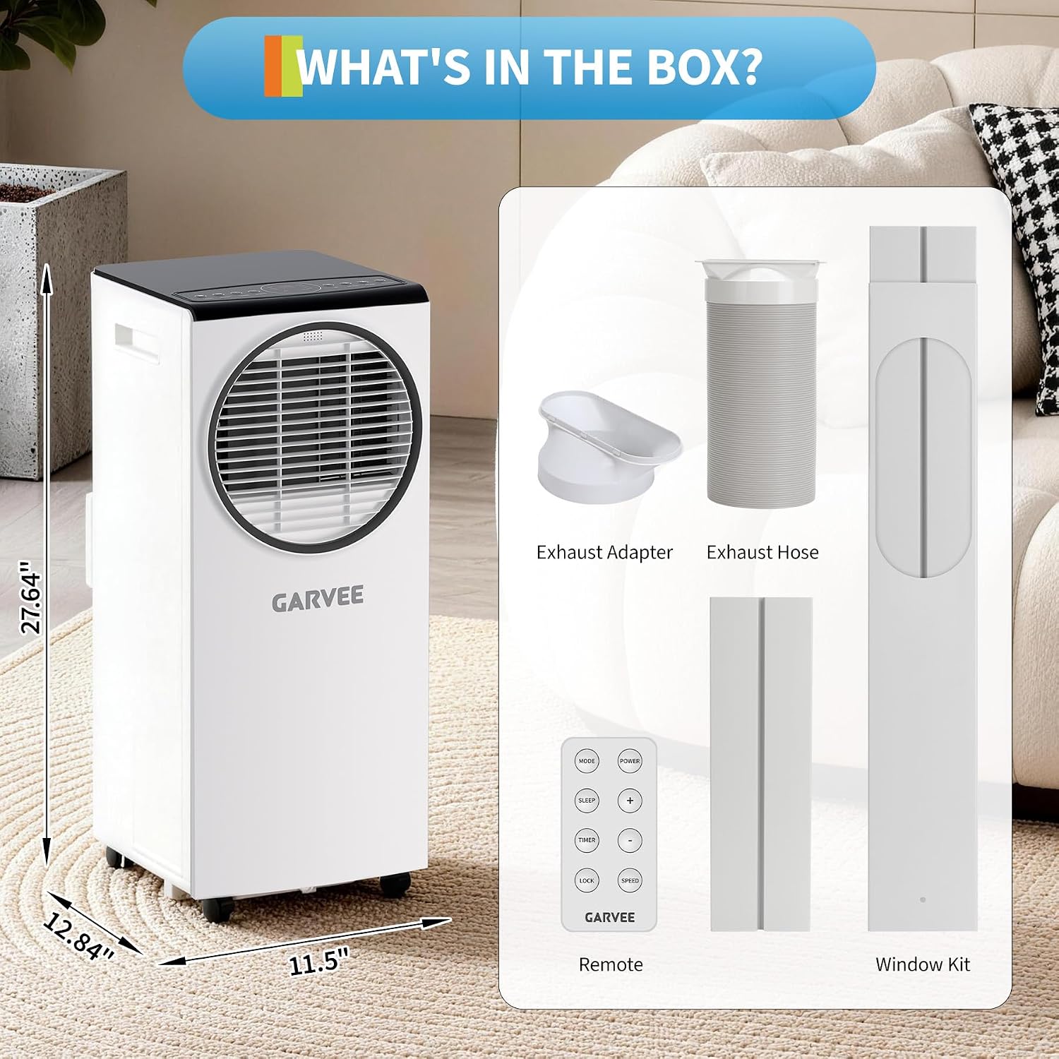  Garvee Climatiseur Mobile, 8000 BTU, Unité AC Portable Avec Déshumidificateur, Ventilateur Et Télécommande, Climatiseur Intérieur économe En énergie Pour Des Pièces Jusqu'à 350 °C