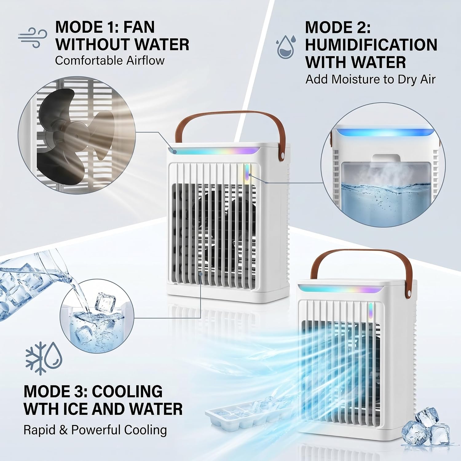  Climatiseur Portable, Mini Ventilateur De Climatiseur Avec 5 Vitesses, Réservoir De 680 Ml, Ventilateur Alimenté Par USB Pour La Maison, Le Bureau, Le Dortoir, Le Camping, Blanc
