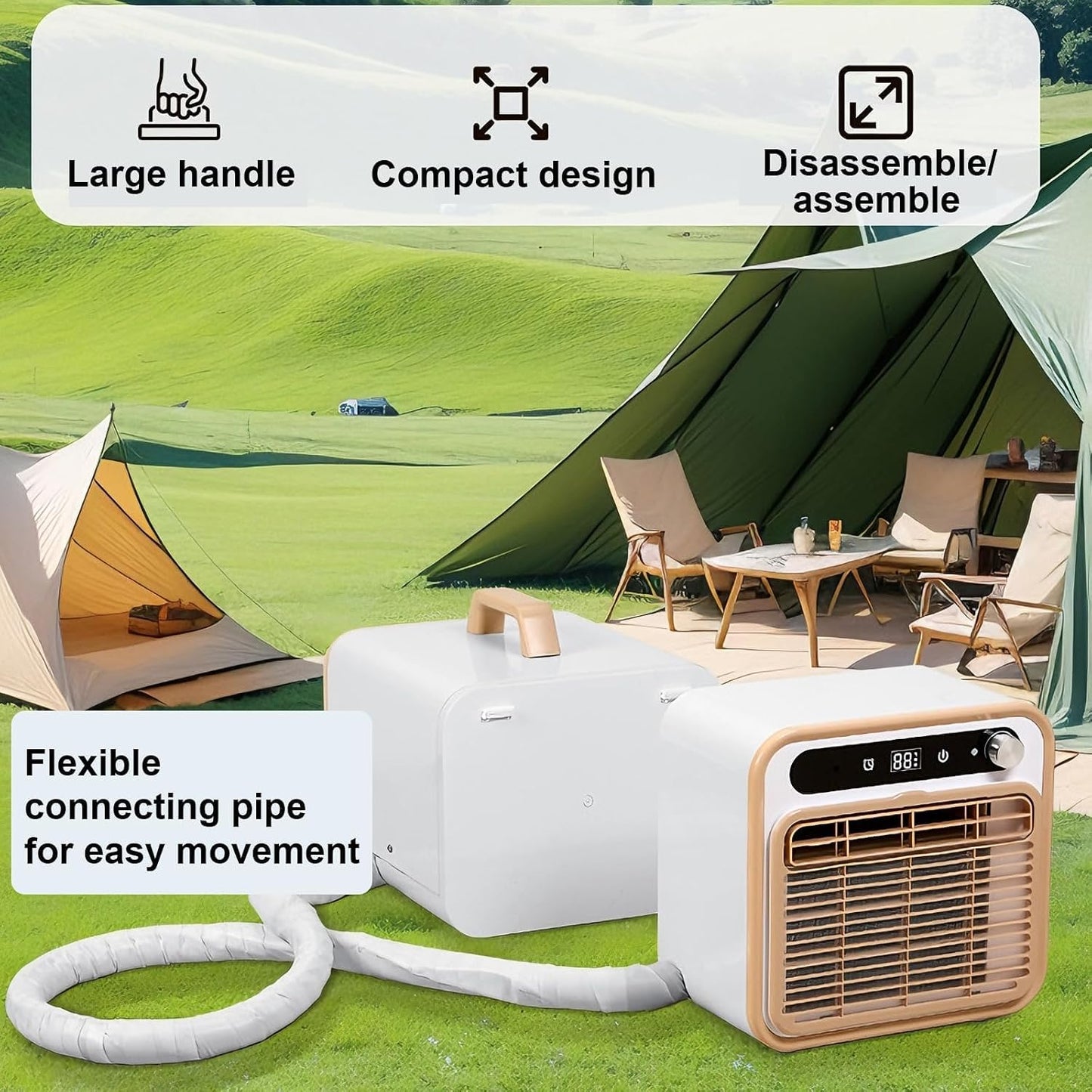 GENERIC Climatiseur Portable Split Silencieux, Unité De Climatisation 5000 Btu Pour Camping Avec Wifi Et Télécommande, Débit D'air De 130 M³/h, Minuterie 12 H, Adapté à Diverses Utili 1-meter Connecting Pipe
