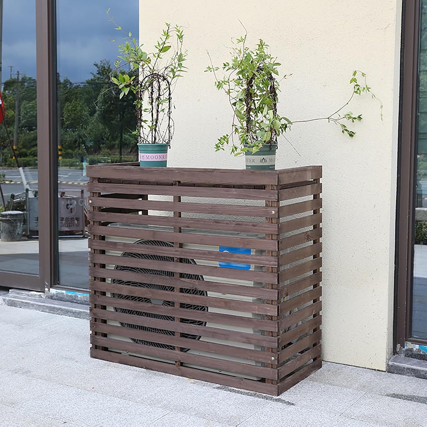  Housse Décorative Pour Climatiseur Pour Clôture Extérieure – Housse élégante En Bois Pour Unité De Climatisation Et Support De Plante Avec Protection Supérieure – Design Résistant Aux Intempéries