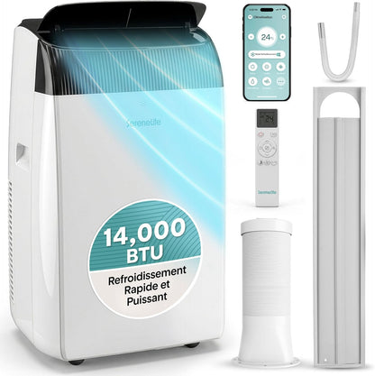  SereneLife Climatiseur Mobile 9000 BTU WiFi – Climatiseur Portable Sans Unité Extérieure, Mode Nuit, Ventilateur Et Déshumidificateur, Kit Fenêtre