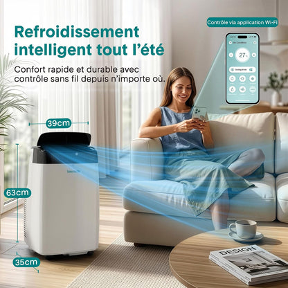  SereneLife Climatiseur Mobile 9000 BTU WiFi – Climatiseur Portable Sans Unité Extérieure, Mode Nuit, Ventilateur Et Déshumidificateur, Kit Fenêtre