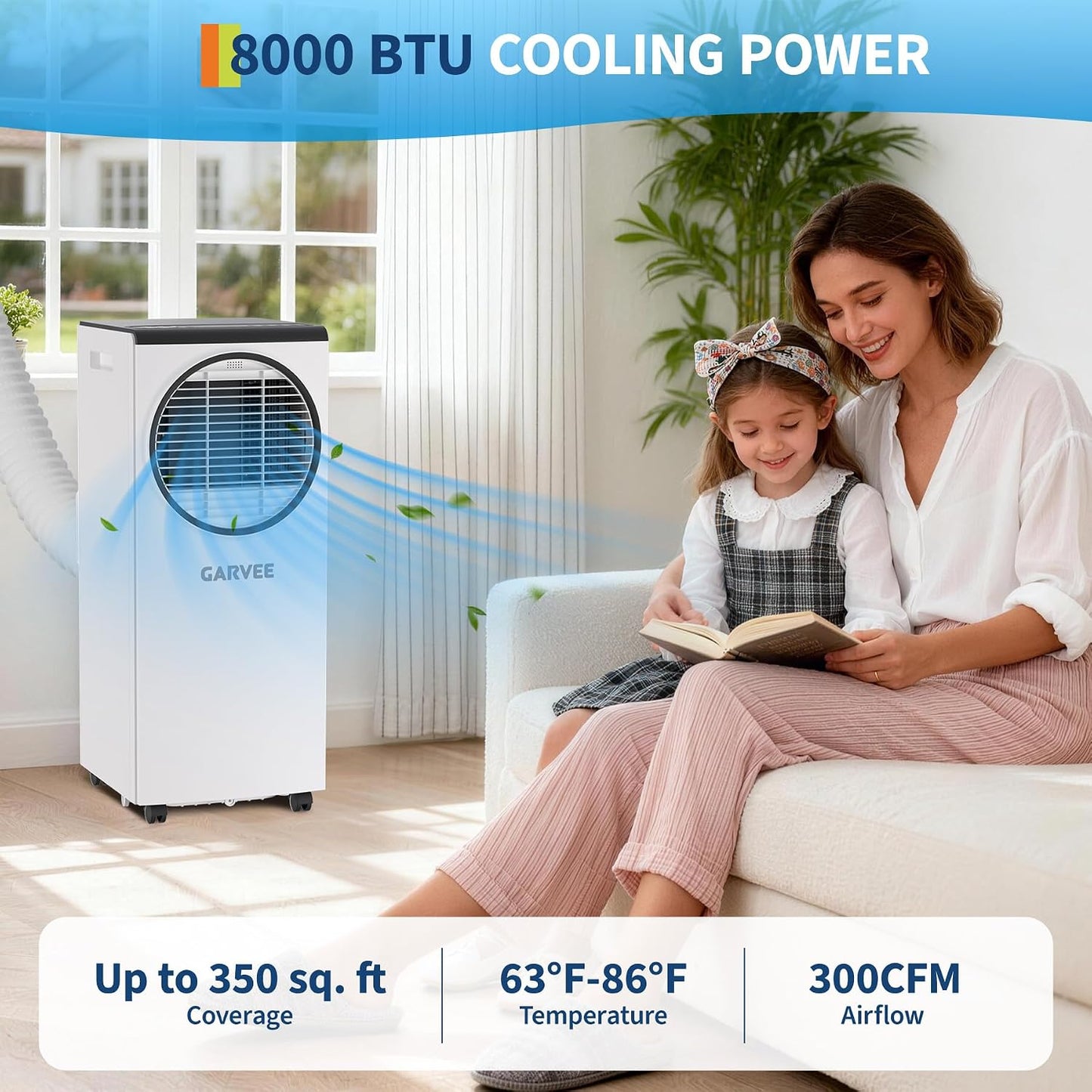  Garvee Climatiseur Mobile, 8000 BTU, Unité AC Portable Avec Déshumidificateur, Ventilateur Et Télécommande, Climatiseur Intérieur économe En énergie Pour Des Pièces Jusqu'à 350 °C
