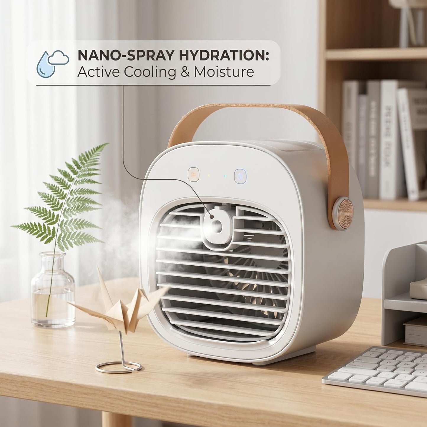  Climatiseur De Voiture, Ventilateur De Refroidissement Personnel à 3 Vitesses Avec Humidificateur, Climatiseur Portable Rechargeable Pour Bureau, Maison, Voiture - Blanc.