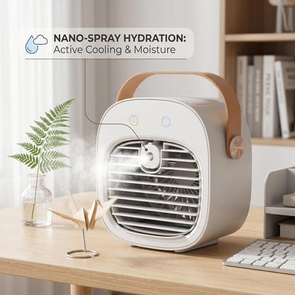  Climatiseur De Voiture, Ventilateur De Refroidissement Personnel à 3 Vitesses Avec Humidificateur, Climatiseur Portable Rechargeable Pour Bureau, Maison, Voiture - Blanc.