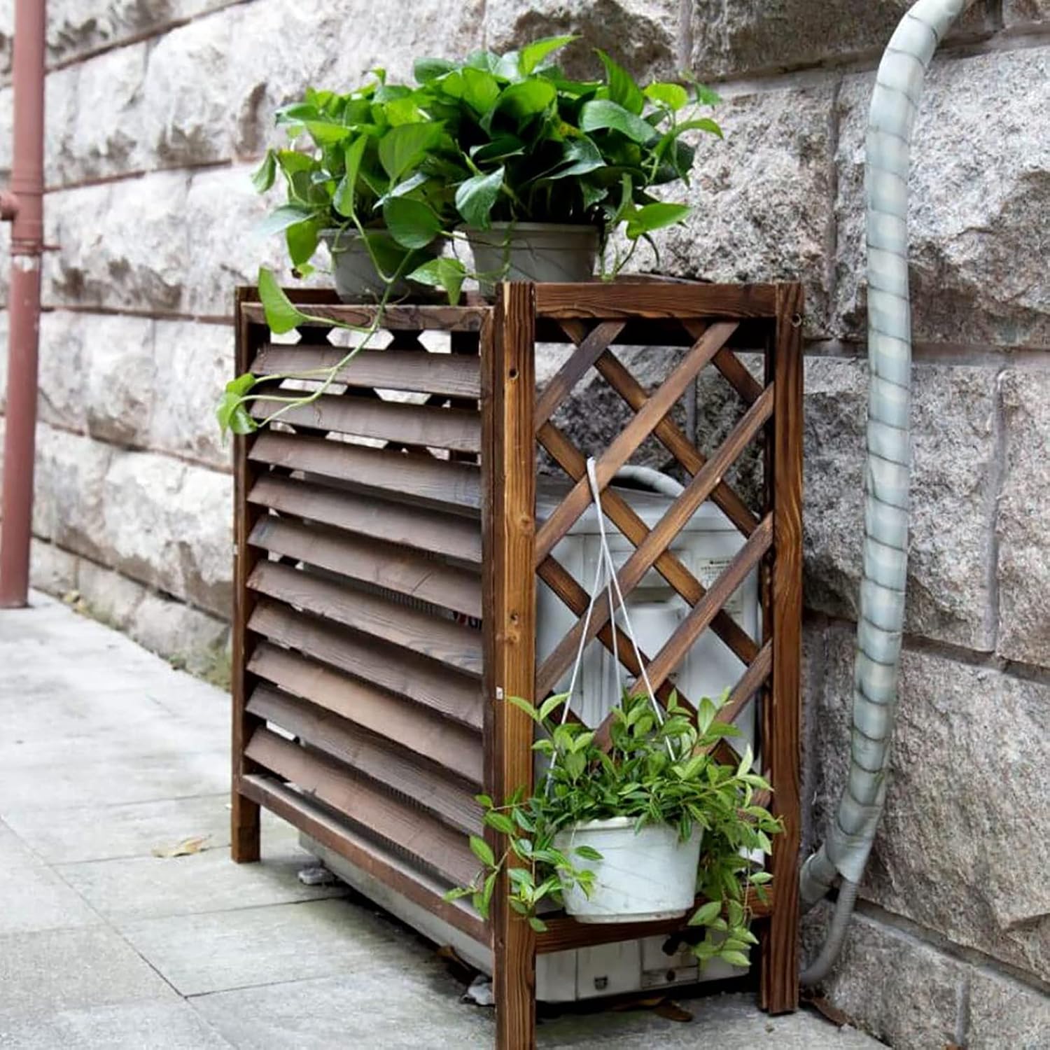 GENERIC Housse De Protection Pour Climatiseur D'extérieur En Bois Massif Et Clôture Décorative Pour Radiateur à Vapeur, Résistant Aux Intempéries, Support De Présentation élégant Pour Fleurs