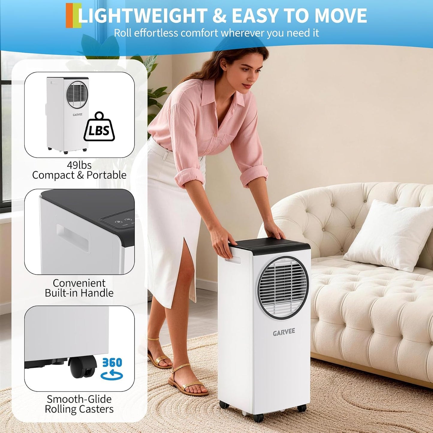  Garvee Climatiseur Mobile, 8000 BTU, Unité AC Portable Avec Déshumidificateur, Ventilateur Et Télécommande, Climatiseur Intérieur économe En énergie Pour Des Pièces Jusqu'à 350 °C