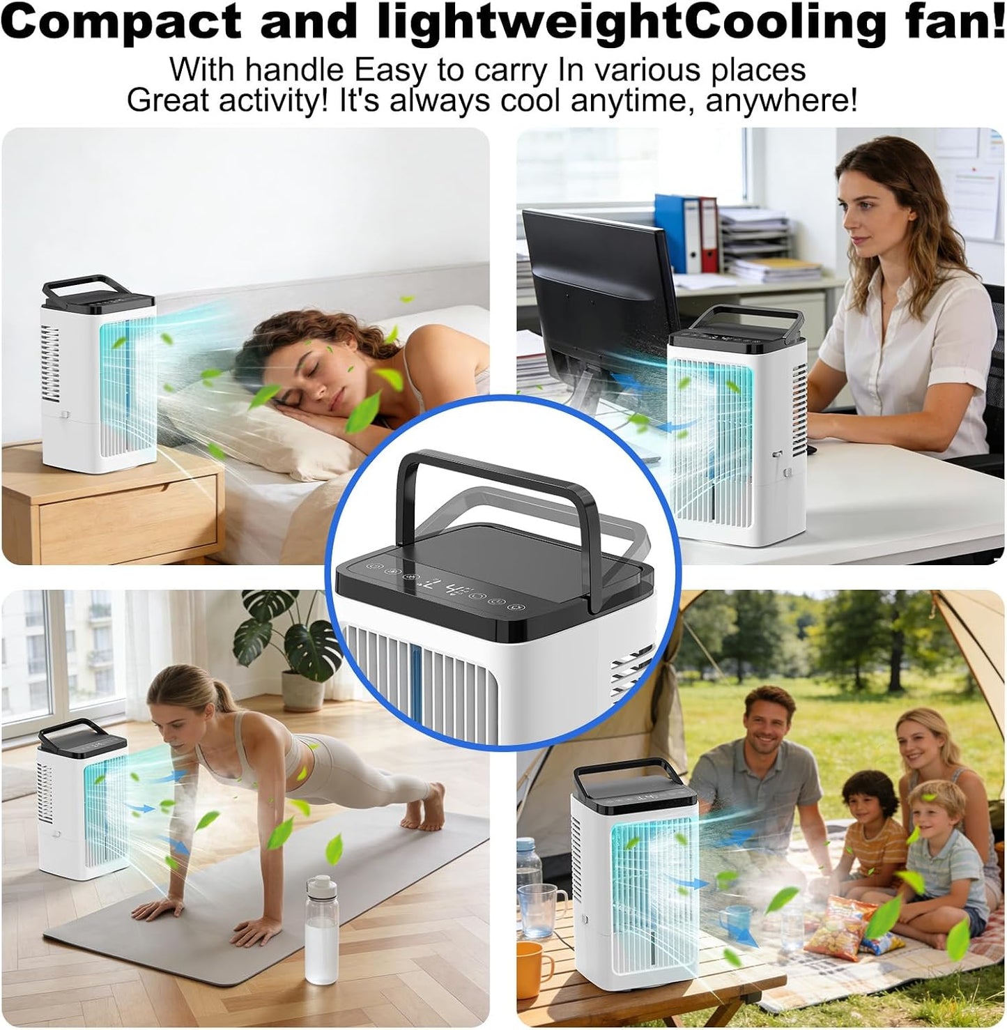  Climatiseur Portable 4 En 1, Refroidisseur D'air Portable 1200 Ml, 4 Vitesses, 2 Brumisations, 7 Couleurs LED, Minuterie 1-8H, Refroidisseur D'air Pour Camping, Bureau (blanc)
