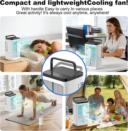  Climatiseur Portable 4 En 1, Refroidisseur D'air Portable 1200 Ml, 4 Vitesses, 2 Brumisations, 7 Couleurs LED, Minuterie 1-8H, Refroidisseur D'air Pour Camping, Bureau (blanc)