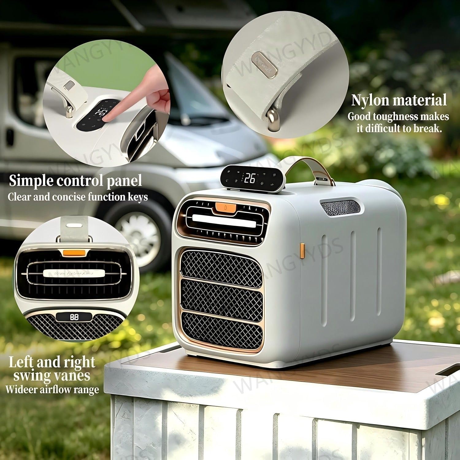  Climatiseur Portable Pour Camping Et Voyages Extérieurs, Double Tuyau, 4700 BTU, 420W, Silencieux 45 DB. Refroidissement, Chauffage Et Déshumidification, Sans Évacuation, Pour Caravanes, Camping-cars