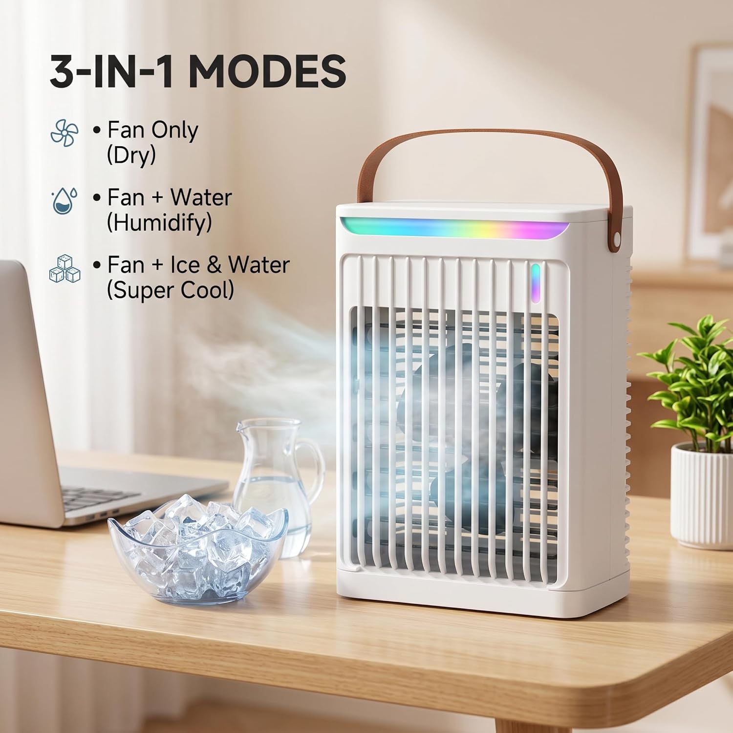  Climatiseur Portable, Mini Ventilateur De Climatiseur Avec 5 Vitesses, Réservoir De 680 Ml, Ventilateur Alimenté Par USB Pour La Maison, Le Bureau, Le Dortoir, Le Camping, Blanc