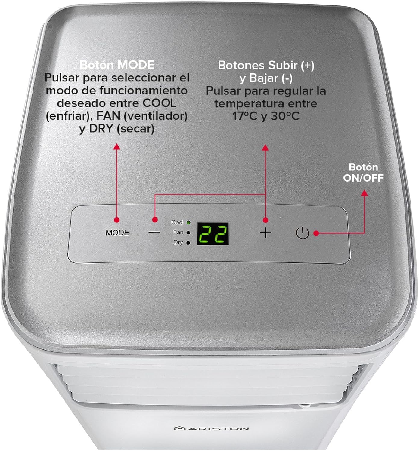  Ariston Mobis 8, Climatiseur Mobile Compact 3 En 1, 8.000 Btu/h, Air Pur, Silencieux