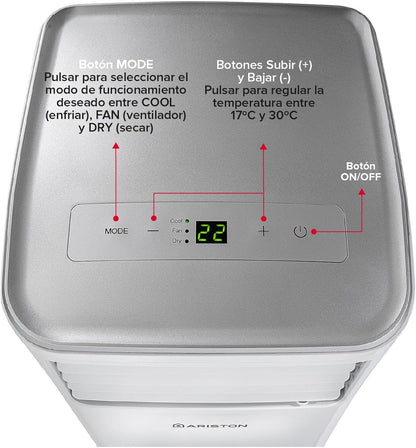  Ariston Mobis 8, Climatiseur Mobile Compact 3 En 1, 8.000 Btu/h, Air Pur, Silencieux