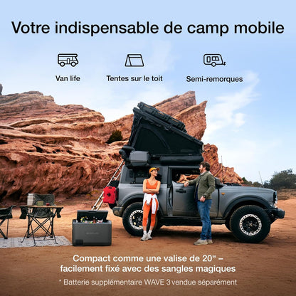  Climatiseur Portable EcoFlow WAVE 3, Refroidissement 6100 BTU, Chauffage 6800 BTU, Charge Rapide 1000W En 75 Mins, Autonomie De 8h, Contrôle Via Application, Idéal Pour Camping, Tentes, RVs,SUVs